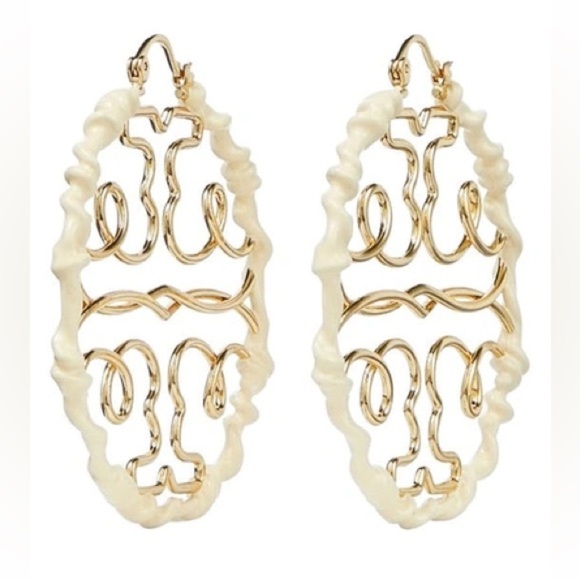 Authentic Tory Burch Gold and Cream Cocktail Statement Earrings